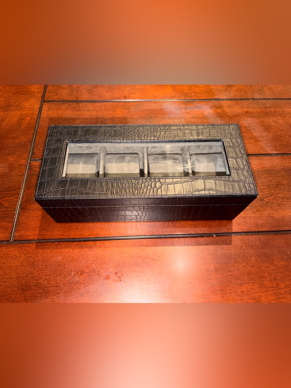 Things Remembered 4-Slot Crocodile-Pattern Faux Leather Watch Display Case Blck